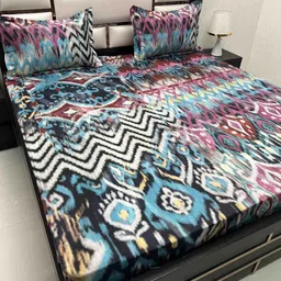 Pure Decor Majestic Blue Abstract Printed Cotton 240 TC King Bedsheet Set 2.75 x 2.72 m-7