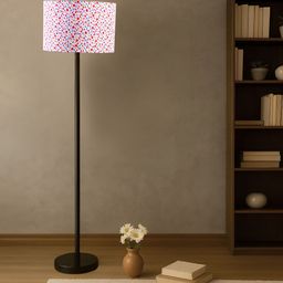 Devansh White & Yellow Printed Cylinder Wooden Floor Lamp-picture-36