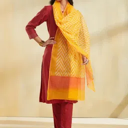 Fabindia Chevron Printed Cotton Silk Block Print Technique Dupatta-3