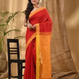 DESH BIDESH Ethnic Motifs Sequinned Taant Saree-image-99