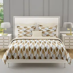 SWAYAM Beige & Grey Geometric 210 TC King Bedsheet with 2 Pillow Covers-image-70