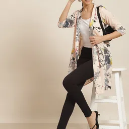 Qurvii Floral Printed Longline Open Front Shrug image 2