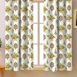 Steve & Anderson Indian Motifs White 2 Pieces Floral Black Out Window Curtains (5 Feet)-image-16
