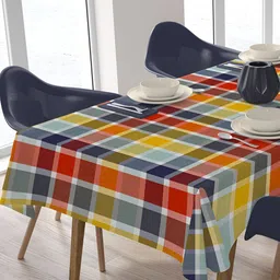 HOME COLORS.IN Navy Blue Geometric Printed Cotton 6-Seater Table Cover-43