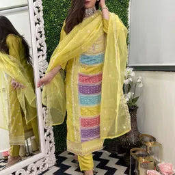 Anni Designer Floral Embroidered Round Neck Kurta With Trousers & Dupatta-28