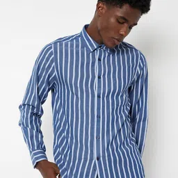 max Men Vertical Striped Spread Collar Pure Cotton Casual Shirt-picture-32