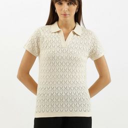 United Colors of Benetton Women Johny Collar Textured Pure Cotton T-Shirt-image-95