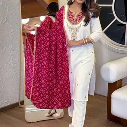 URMIR FASHION Women Ethnic Motifs Embroidered Regular Thread Work Kurta with Trousers & With Dupatta-picture-45