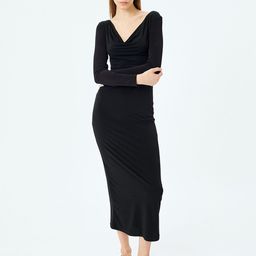 Koton Cowl Neck Ruched Bodycon Maxi Dress-image-99