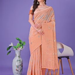 Panzora Floral Zari Linen Blend Designer Saree-17