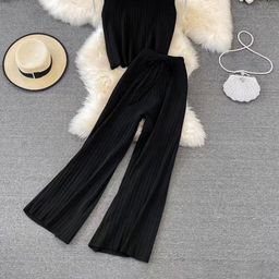 Outzidr Wide Ribbed Round Neck Top & Trouser-image-90