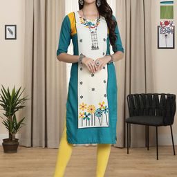 HERE&NOW Selection Of 3 Floral Printed Round Neck Straight Kurtas-image-91