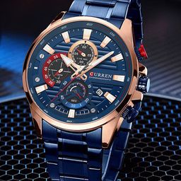 Curren Men Brass Patterned Dial & Stainless Steel Bracelet Style Straps Analogue Watch CR-8415-Blue RG-39