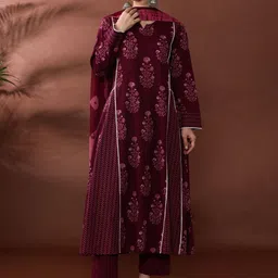Anouk Floral Printed Gotta Patti Pure Cotton A-Line Kurta With Trousers & Dupatta-picture-29