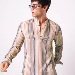 VASTRADO Men Crinkled Striped Kurta-picture-34
