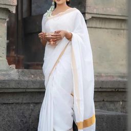 AQUILIQ Silk Cotton Kasavu Saree-image-10