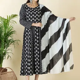 Moda Rapido Ethnic Motif Printed Anarkali Maxi Dress With Dupatta-image-19