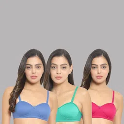 Women Cotton L-Blue,Green,Pink Padded Non-Wired Lingerie Bra Sport wear Gym Crop Tank Top-18