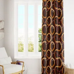 POORAK Brown Geometric Sheer Door Curtain-image-3