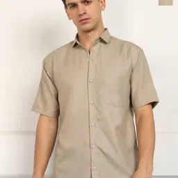 BROWN BROTHERS Pack Of 2 Spread Collar Short Sleeves Cotton Linen Shirts-picture-48