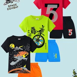 KUCHIPOO Boys Pack Of 3 Printed Round Neck T-Shirts With Shorts-45
