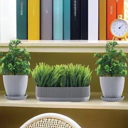 Kuber Industries Grey 3 Pieces Artificial Plant With Pot-10