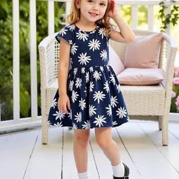 YK Girls Floral Print Cape Sleeves Fit & Flare Dress-picture-38