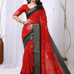 HERE&NOW Red Silk Cotton Floral Ilkal Sarees-picture-31