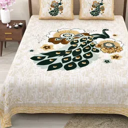 Myntra Elegant Homes Cream-Coloured Pure Cotton 180TC Double King Bedsheet Set-2.75mX2.25m-image-75