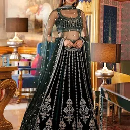 ODETTE Floral Embroidered Semi-Stitched Lehenga & Unstitched Blouse With Dupatta-picture-28