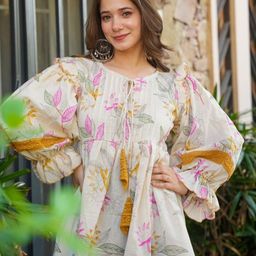 CORSICA Floral Print Puff Sleeve Empire Mini Dress-image-93