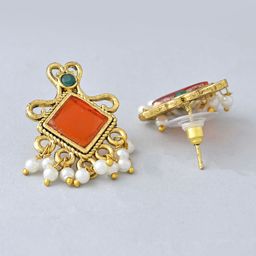 STYYO Silver-Plated Artificial Stones and Beads Square Shaped Studs Earrings image 5