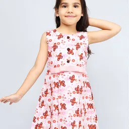 PINK MERMAID Girl's Conversational Printed Fit & Flare Knee Length Dress with Belt-93