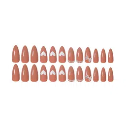 Secret Lives Set Of 24 Reusable Artificial Press On Nails With Bow & Heart Print - Nude-image-12