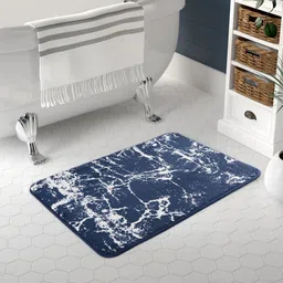 Aura Navy Blue & White Printed Anti-Skid Bath Rug-14