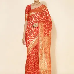 KALINI Ethnic Motifs Zari Silk Blend Ready to Wear Chanderi Saree-image-88