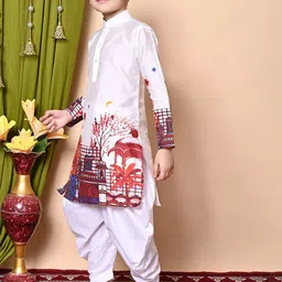 NFC CREATION Boys Ethnic Motifs Printed Regular Dupion Silk Kurta with Patiala image 4