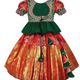Wommaniya Impex Girls Embroidered Thread Work Ready to Wear Lehenga &-37