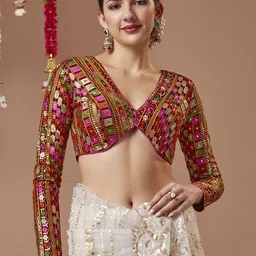 SALWAR STUDIO Georgette V- Neck Padded Readymade Blouse with Full Sleeves-41