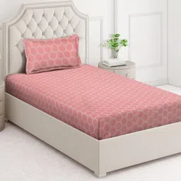 Arrabi Pink Geometric 350 TC Single Bedsheet with 1 Pillow Covers-image-73
