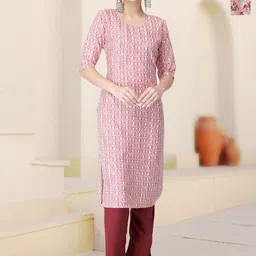 HERE&NOW Selection Of 2 Geometric Printed Round Neck Straight Kurtas-image-34