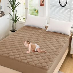CRAZY WORLD Beige Polycotton Water Resistant Mattress Protector-image-69