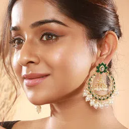 Jazz and Sizzle Gold Plated Kundan Studded And Beaded Contemporary Chandbalis image 4