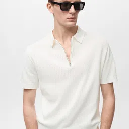 MANGO MAN Openwork Knitted Polo Collar T-shirt-image-96
