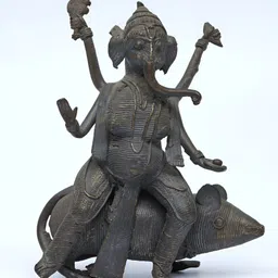 Exotic India Brown Lord Ganesha on Mushak Religious Idol Showpiece-image-12
