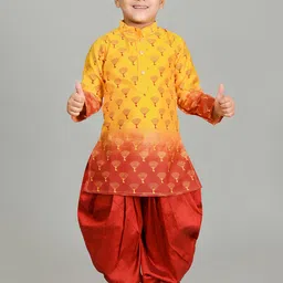 AHLAN APPARELS Boys Printed Regular Dupion Silk Kurta with Patiala &-47