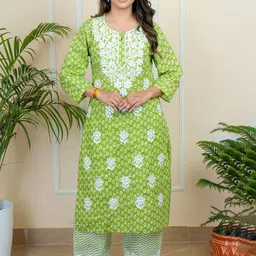 ADR CHIKAN Women Ethnic Motifs Embroidered Regular Chikankari Pure Cotton Kurti with Palazzos-54
