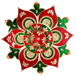 Kala Samarpan Green & Red Meenakari Foldable Rangoli With Centerpiece-16