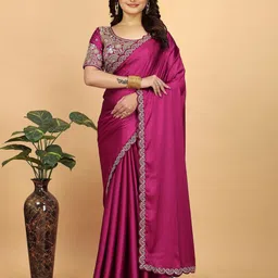 K 5 Fashion Embroidered Satin Saree-picture-24
