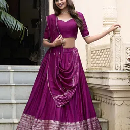 LOOKNBOOK ART Embellished Ready to Wear Lehenga & Unstitched Blouse With Dupatta-picture-17